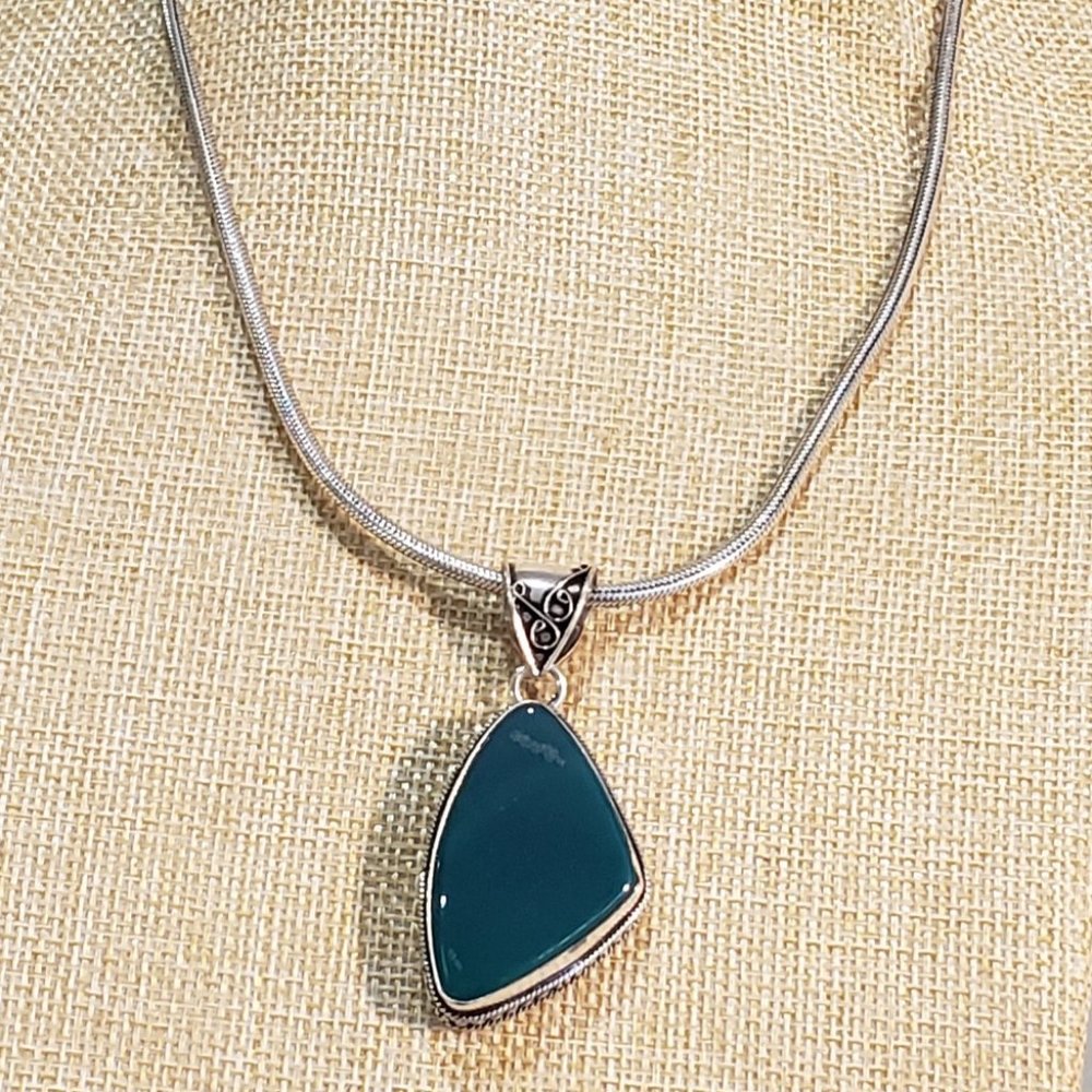 onyx necklace, green onyx necklace, 925 silver, vintage goth necklace